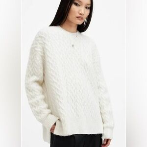 All Saints White Crew Neck Sweater Chunky Knit